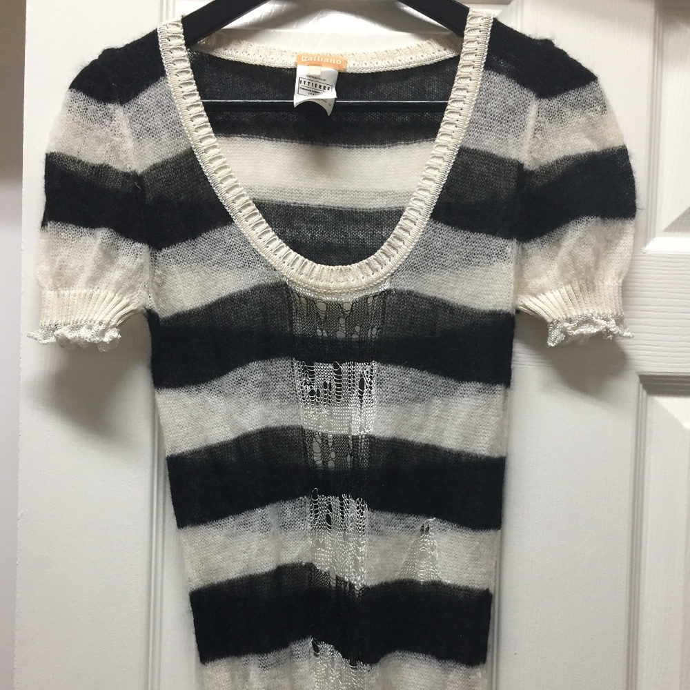 Galliano Black and White Striped Top